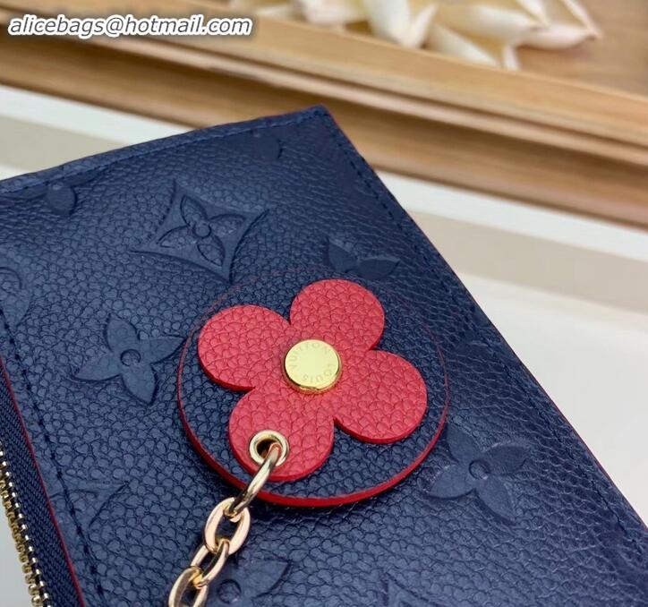 Sophisticated Louis Vuitton Flower Monogram Empreinte Zipped Card Holder M68338 Navy Blue 2019