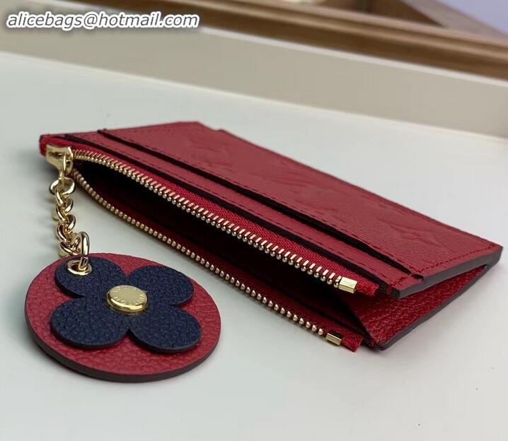 Luxury Louis Vuitton Flower Monogram Empreinte Zipped Card Holder M68338 Red