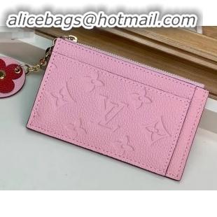 Luxury Louis Vuitton Flower Monogram Empreinte Zipped Card Holder M68338 Pink