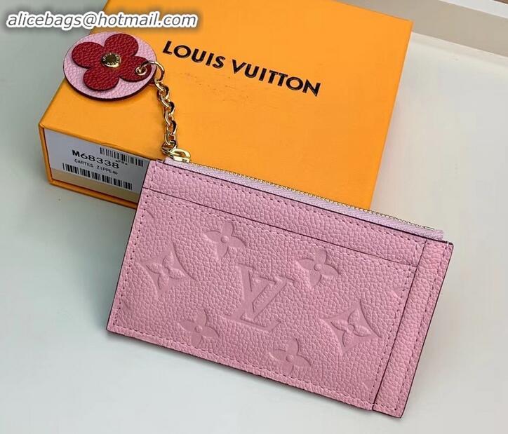 Luxury Louis Vuitton Flower Monogram Empreinte Zipped Card Holder M68338 Pink