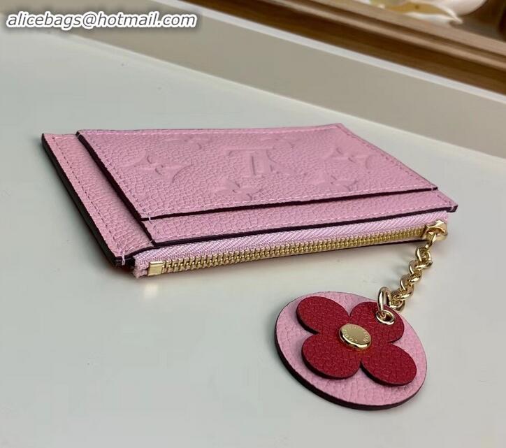 Luxury Louis Vuitton Flower Monogram Empreinte Zipped Card Holder M68338 Pink