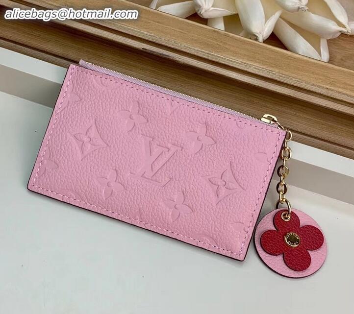 Luxury Louis Vuitton Flower Monogram Empreinte Zipped Card Holder M68338 Pink