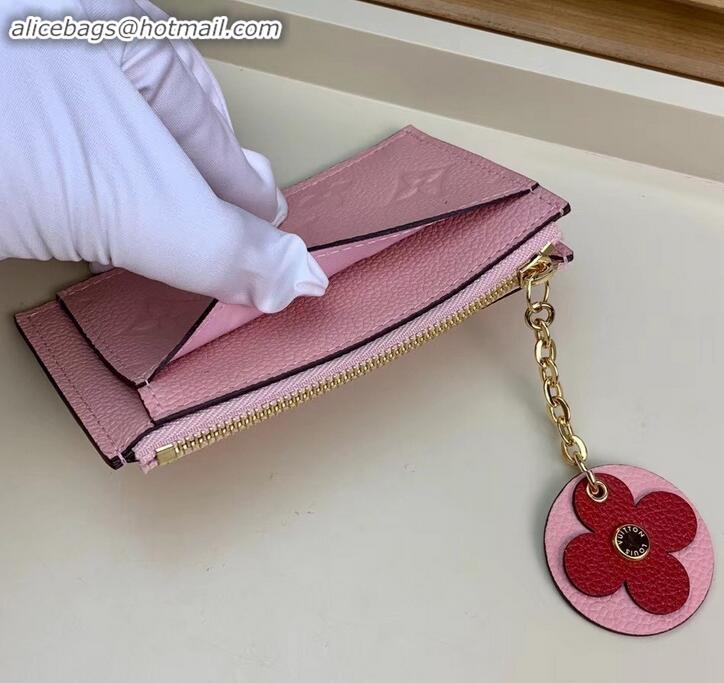 Luxury Louis Vuitton Flower Monogram Empreinte Zipped Card Holder M68338 Pink