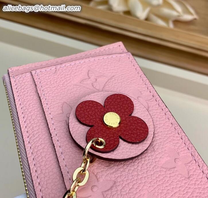 Luxury Louis Vuitton Flower Monogram Empreinte Zipped Card Holder M68338 Pink