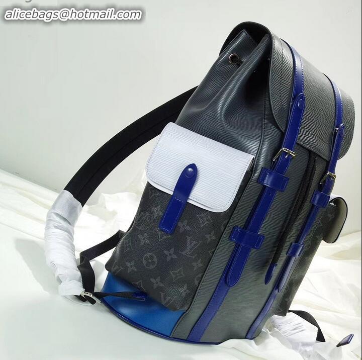 Crafted Louis Vuitton Epi Patchwork Christopher PM Backpack Bag M55138 Black/Blue