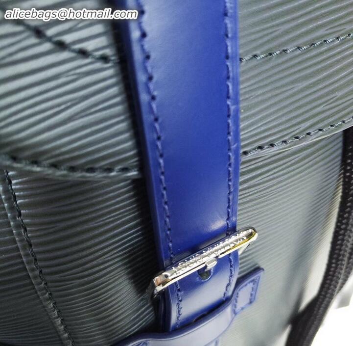 Crafted Louis Vuitton Epi Patchwork Christopher PM Backpack Bag M55138 Black/Blue