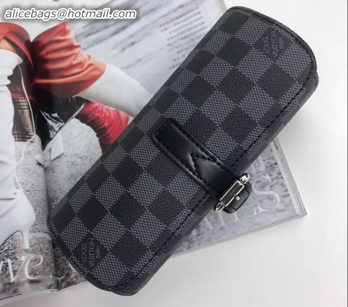 Good Looking LOUIS VUITTON Damier Graphite Canvas 3 WATCH CASE N41137