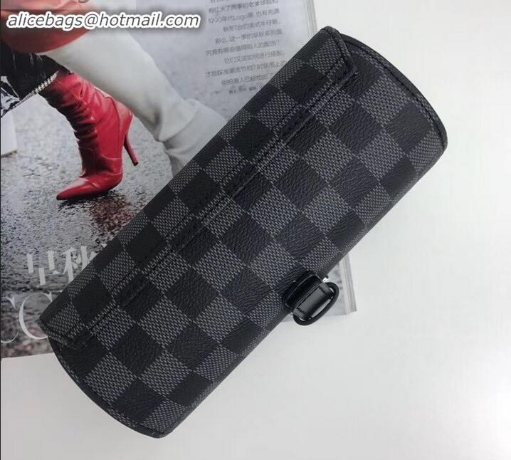 Good Looking LOUIS VUITTON Damier Graphite Canvas 3 WATCH CASE N41137