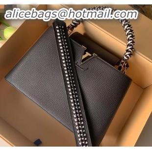 Luxury Louis Vuitton Capucines PM Bag Braided Handle and Strap M55083 Black