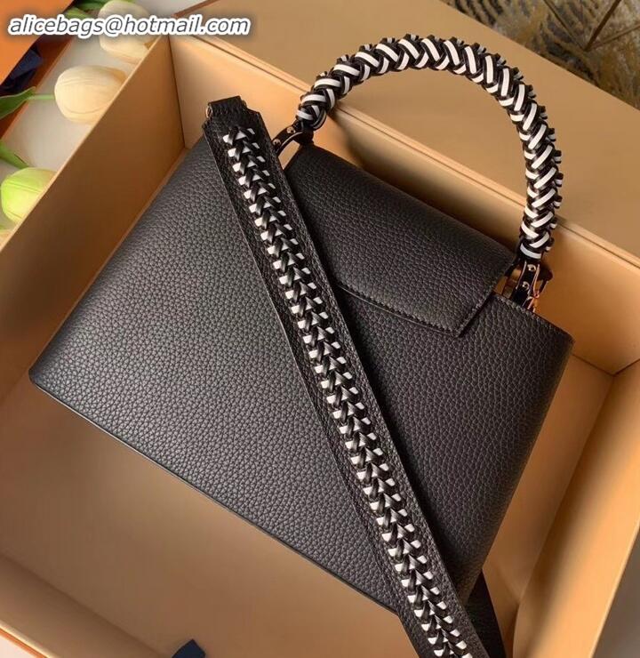 Luxury Louis Vuitton Capucines PM Bag Braided Handle and Strap M55083 Black