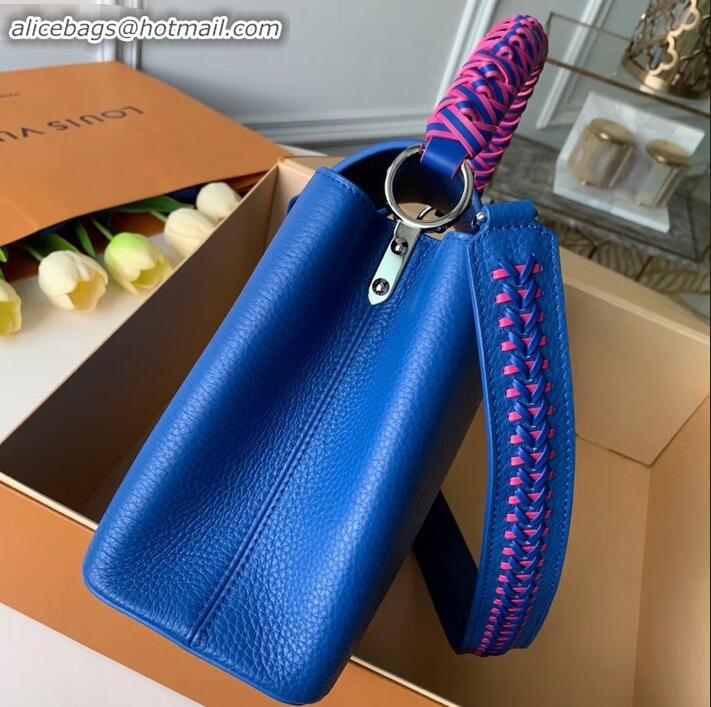 Unique Style Louis Vuitton Capucines PM Bag Braided Handle and Strap M55084 Blue