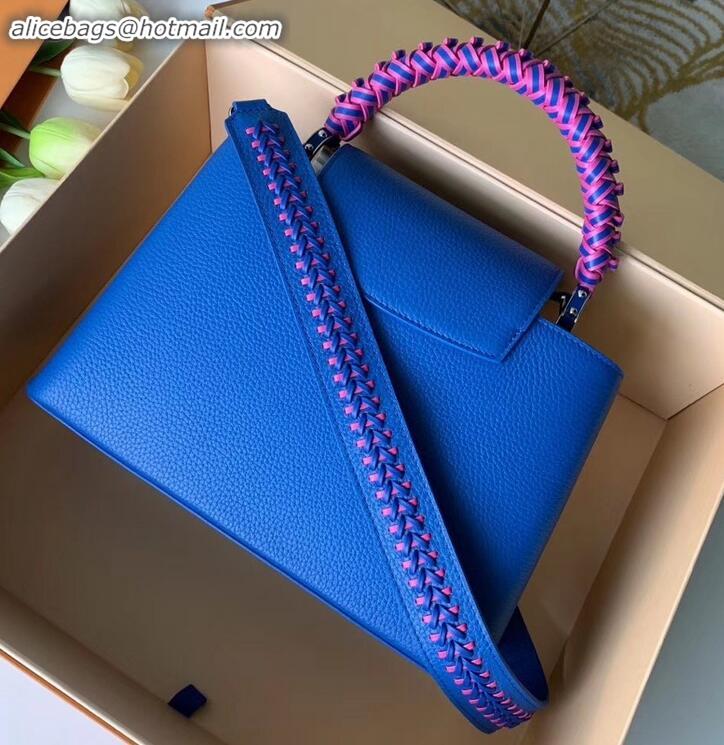 Unique Style Louis Vuitton Capucines PM Bag Braided Handle and Strap M55084 Blue