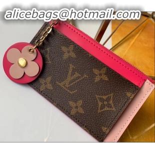 Grade Quality Louis Vuitton Flower Monogram Canvas Zipped Card Holder M67494 Hot Pink 2019