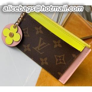 Sumptuous Louis Vuitton Flower Monogram Canvas Zipped Card Holder M67494 Yellow 2019