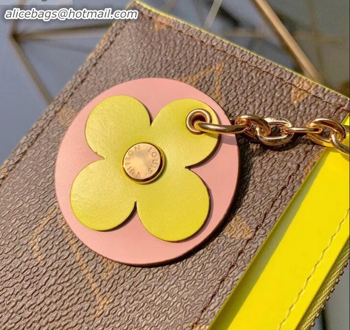 Sumptuous Louis Vuitton Flower Monogram Canvas Zipped Card Holder M67494 Yellow 2019