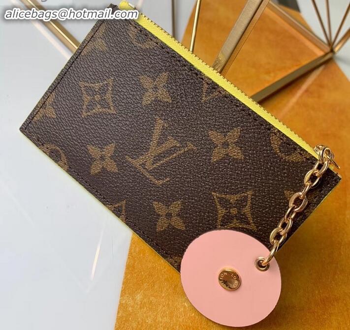 Sumptuous Louis Vuitton Flower Monogram Canvas Zipped Card Holder M67494 Yellow 2019