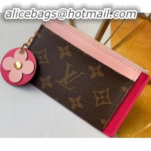 Charming Louis Vuitton Flower Monogram Canvas Zipped Card Holder M67494 Pink 2019