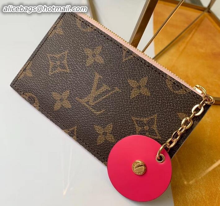 Charming Louis Vuitton Flower Monogram Canvas Zipped Card Holder M67494 Pink 2019