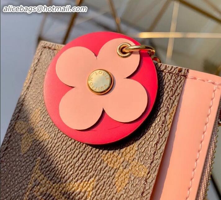 Charming Louis Vuitton Flower Monogram Canvas Zipped Card Holder M67494 Pink 2019