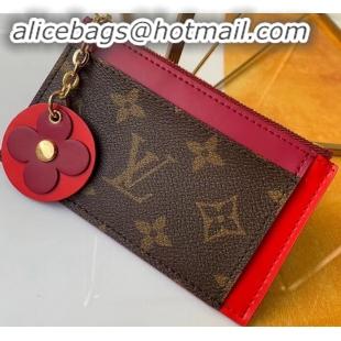 Low Price Louis Vuitton Flower Monogram Canvas Zipped Card Holder M67494 Red 2019