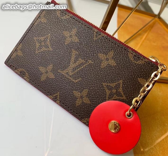 Low Price Louis Vuitton Flower Monogram Canvas Zipped Card Holder M67494 Red 2019