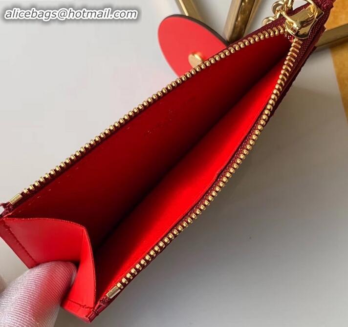 Low Price Louis Vuitton Flower Monogram Canvas Zipped Card Holder M67494 Red 2019