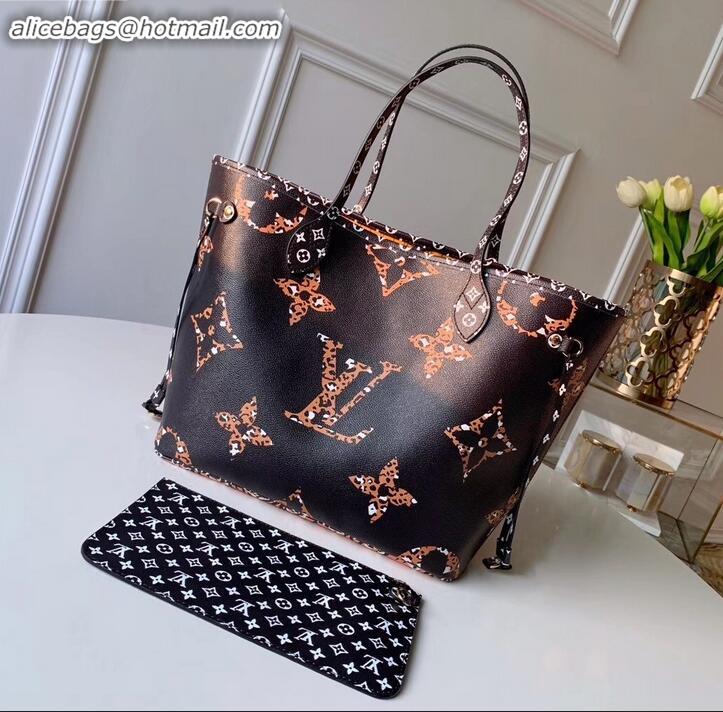 Pretty Style Louis Vuitton Animal Prints Monogram Canvas Neverfull MM Tote Bag M44676 Black/Brown 2019