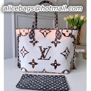 Discount Louis Vuitton Animal Prints Monogram Canvas Neverfull MM Tote Bag M44716 White/Brown 2019