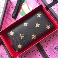 New Gucci Bee Star leather zip around wallet 495062 black