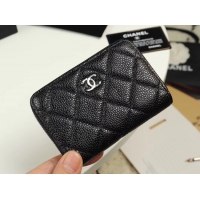 Low Cost Chanel classic card holder Grained Calfskin & silver-Tone Metal A69271 black