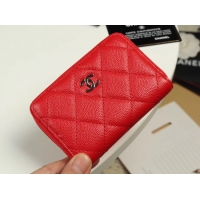 Good Quality Chanel classic card holder Grained Calfskin & silver-Tone Metal A69271 Red