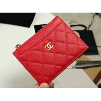 Purchase Chanel classic card holder Grained Calfskin & Gold-Tone Metal A84105 red