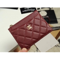 Cheap Price Chanel classic card holder Grained Calfskin & Gold-Tone Metal A84105 Burgundy