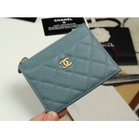 Top Design Chanel classic card holder Grained Calfskin & Gold-Tone Metal A84105 sky blue