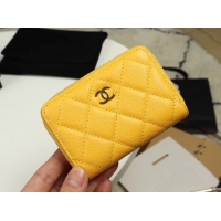 Top Grade Chanel classic card holder Grained Calfskin & Gold-Tone Metal A69271 yellow