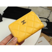 Low Price Chanel classic card holder Grained Calfskin & silver-Tone Metal A69271 yellow