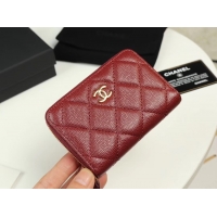 Chanel classic card holder Grained Calfskin & Gold-Tone Metal A69271 Burgundy