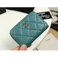 Fashion Chanel classic card holder Grained Calfskin & Gold-Tone Metal A69271 green