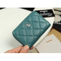 Luxury Discount Chanel classic card holder Grained Calfskin & silver-Tone Metal A69271 green