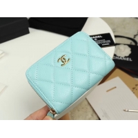 Luxury Chanel classic card holder Grained Calfskin & Gold-Tone Metal A69271 sky Blue