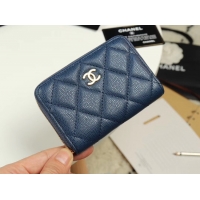 Charming Chanel classic card holder Grained Calfskin & Gold-Tone Metal A69271 dark Blue