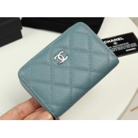 Duplicate Chanel classic card holder Grained Calfskin & silver-Tone Metal A69271 light Blue