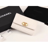 Luxury Chanel Calfskin Leather Card packet & Gold-Tone Metal A80603 white