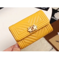 Low Price Chanel Calfskin Leather Card packet & Gold-Tone Metal A80603 yellow