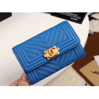 Classic Specials Chanel Calfskin Leather Card packet & Gold-Tone Metal A80603 blue