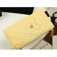 Discount Chanel Calfskin Leather Card packet & Gold-Tone Metal A81598 yellow