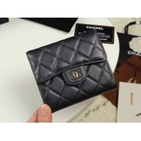 Sumptuous Chanel Calfskin Leather Card packet & Gold-Tone Metal A82288 black