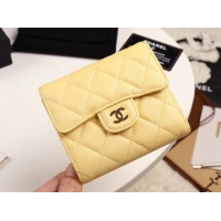 Perfect Chanel Calfskin Leather Card packet & Gold-Tone Metal A82288 yellow