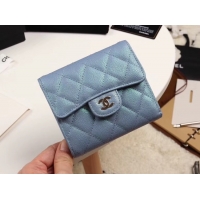 Top Grade Chanel Calfskin Leather Card packet & Gold-Tone Metal A82288 light blue