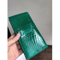 Charming Hermes 100% genuine crocodile leather kelly Wallet 33569 green